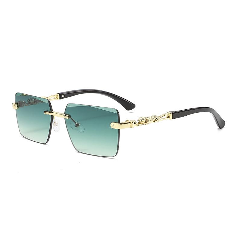 Square frameless sunglasses men's European and American trends leopard head zinc alloy fashion glasses sunglasses spot