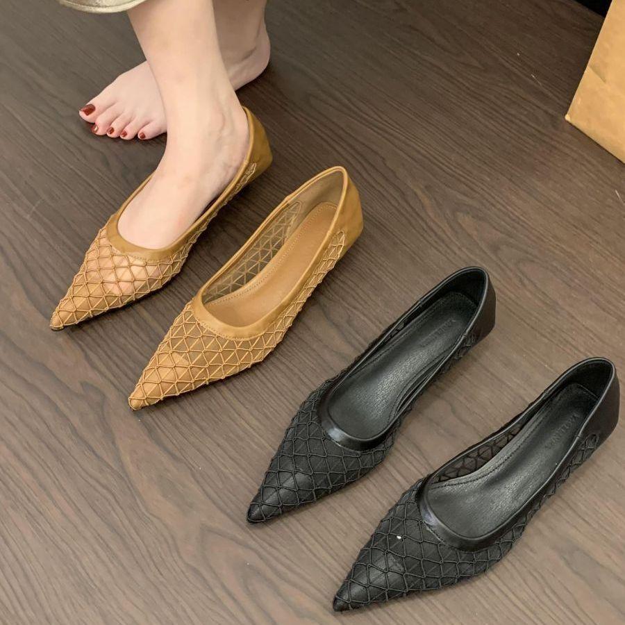 Mesh Hollow Breathable Fine Heel Shallow Mouth Single Shoes Women's Korean Version Fishing Net Pointed Soft Sole Net Shoes Korean Foreign Style Super