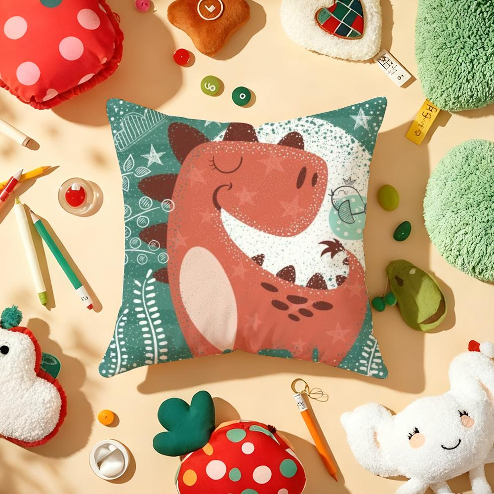 Cute Cartoon Dinosaur Cushion Cover Plush Fabric Soft DoubleSided Printed Sofa Warm Winter Home Gift Pillow Cover
