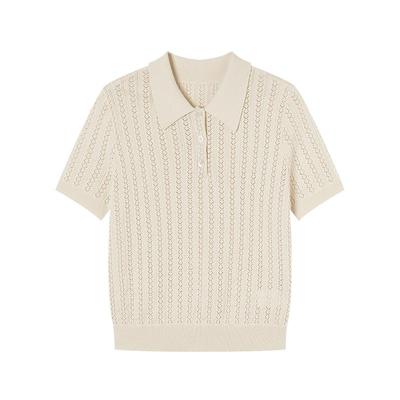 Women's Polo Collar Hollow Knit Short Sleeve Top