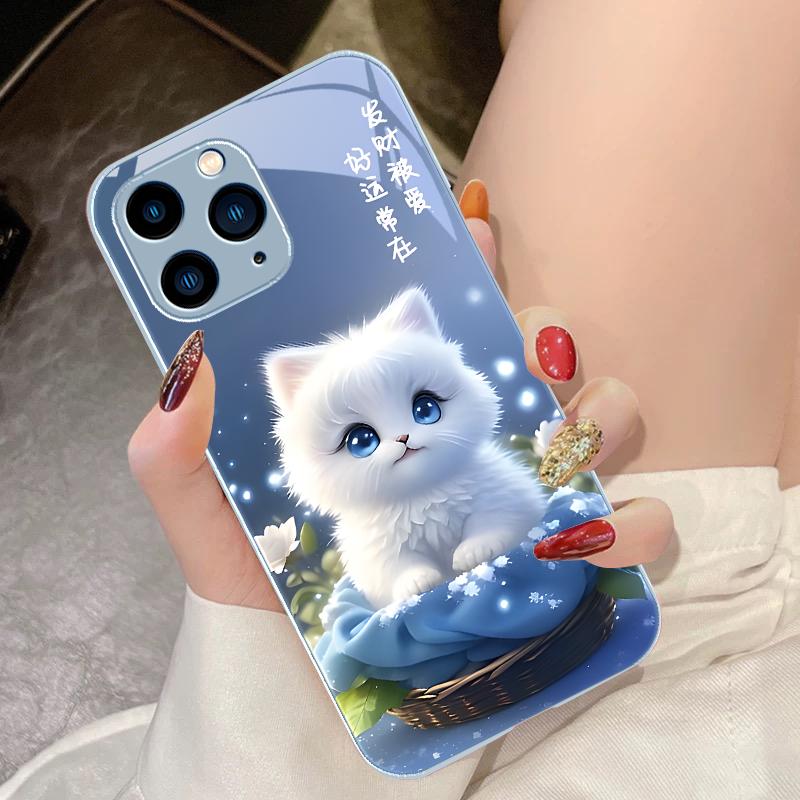 Cute Little Dog Green For IPhone 16 Pro Max 15 Pro 14 13 12 Mini 11 XS Max XR 7 8 Plu SE 2022 Tempered Glass Phone Case
