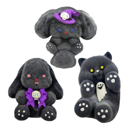 Halloween Animal Squeeze Toy Glossy Flocking Cartoon Dog Rabbit Stress Relief Pinch Sensory Toy Kids Adults Soft TPR Calming Stress Ball Fidget Toy