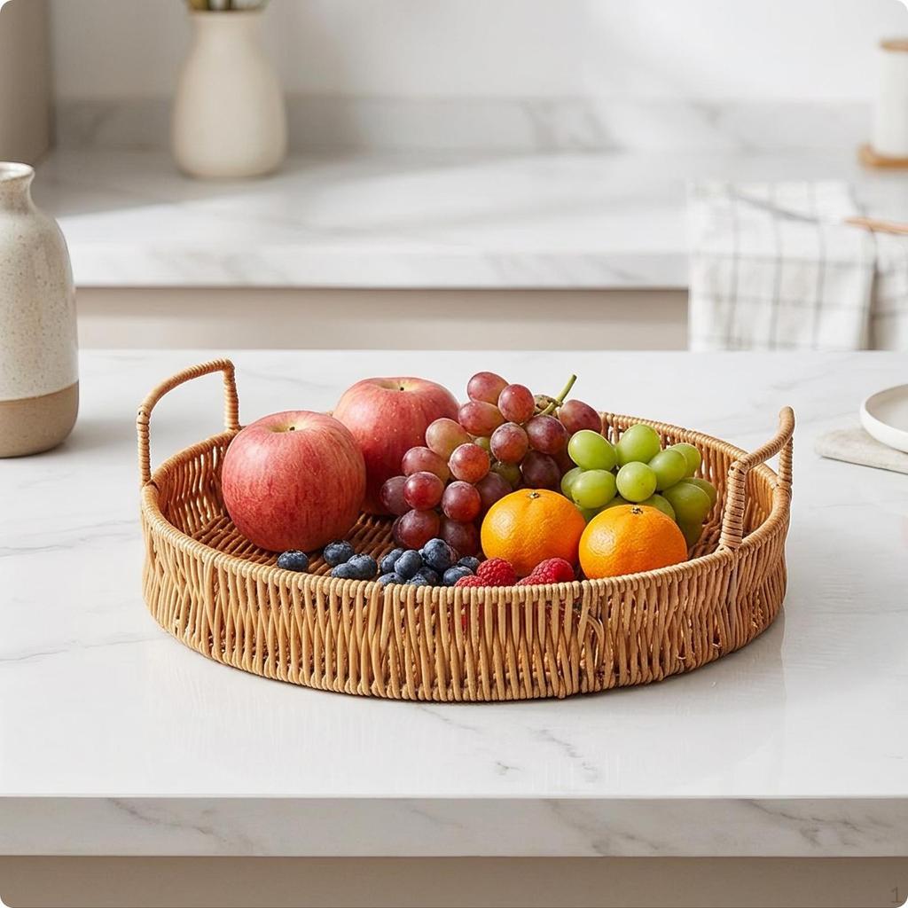 Imitation Rattan Tray with Handles Shallow for Coffee Table
