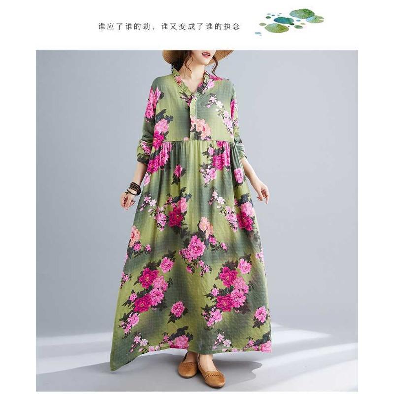 Bohemian Printed Loose Long Sleeve Hem Long Dresses