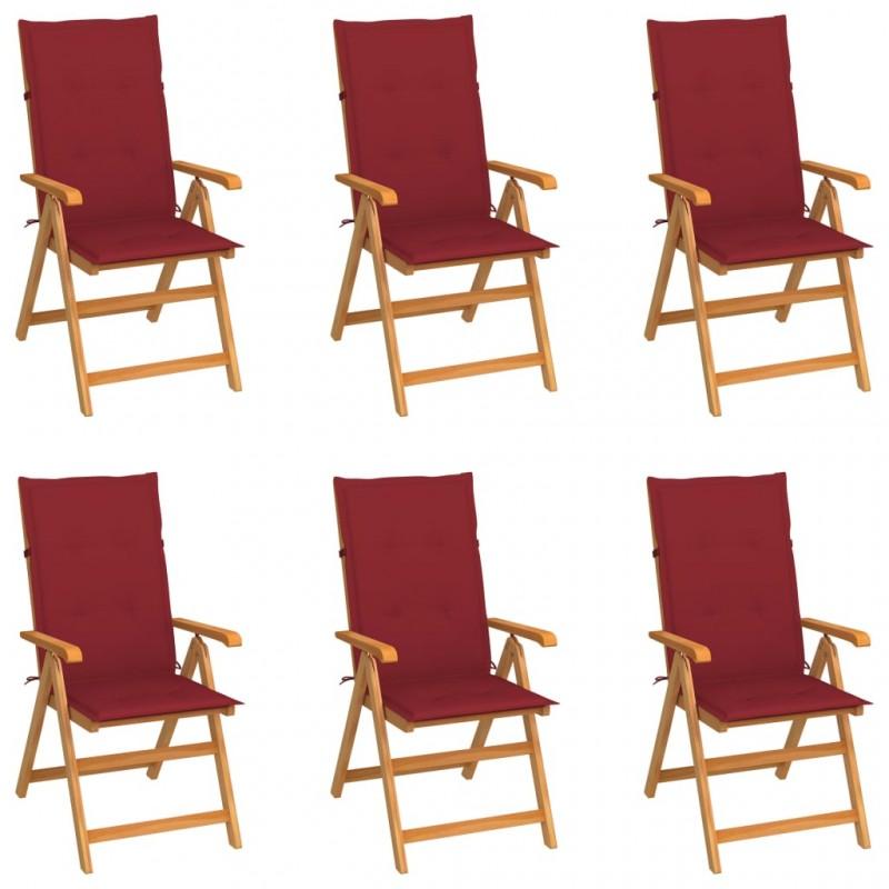 Day and Night - Day and Night Garden Chairs 6 Pcs Solid Teak Wood Red Red Cushions