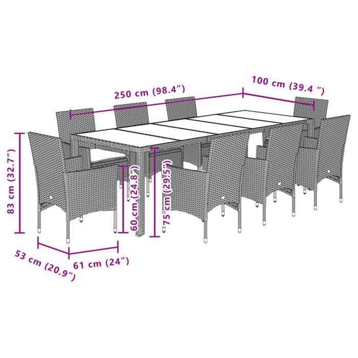 VidaXL Garden Dining Set and Cushions 9 Pcs Beige Rattan Glass, Outdoor Dining Set, Furniture of 3278593