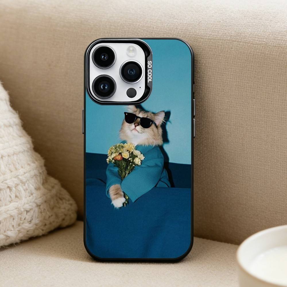 Cool cat cute  Phone Case For iPhone17, 16,15,14,13,12 Pro Max Black Candy Matte Shockproof Cover