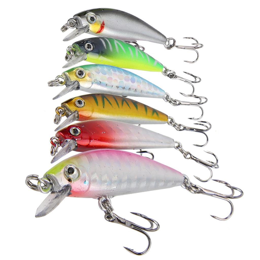 6pcs Fishing Lures Hard Bait Bass Crankbait 3D Fishing Eyes Minnow Lures with Treble Hook
