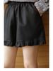 2025 High Waist PU Leather A-line Shorts with Lace Patchwork for Women