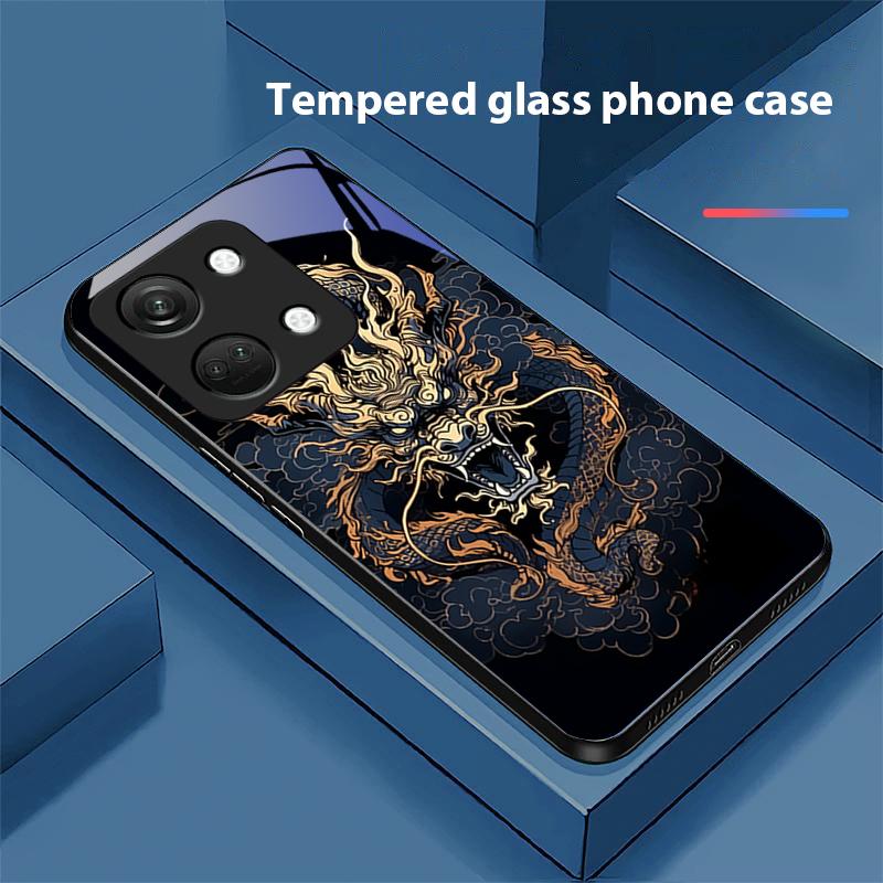 Chiński Smok Wiatru Dla OnePlus Nord 3 5 6T 7 Pro 8 12 10T Reno8 Lite 5G 10R Nord N30 Twarda Obudowa Szkło Hartowane Etui na Telefon Czarne