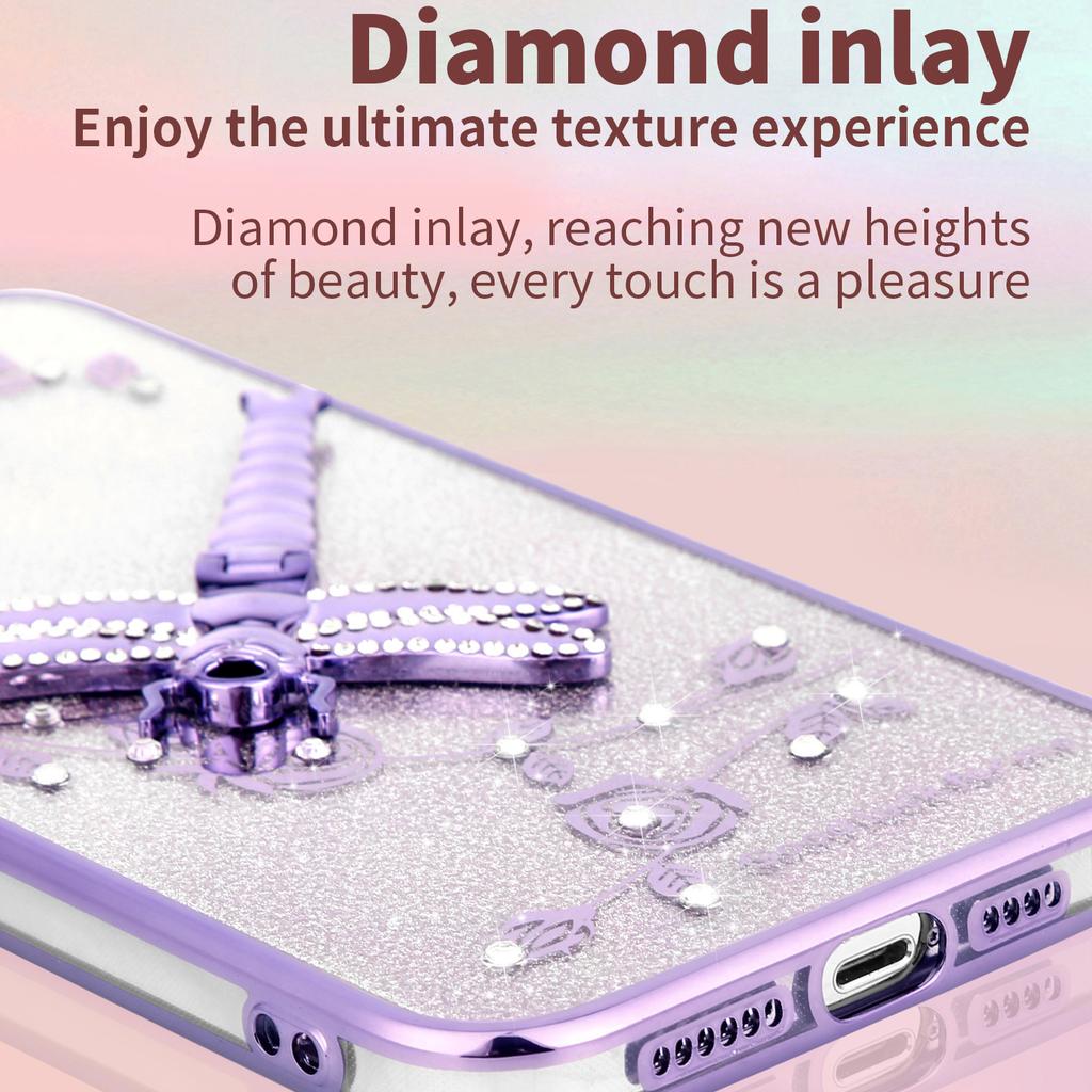 KADEM For iPhone 16 Plus Case Dragonfly Kickstand TPU Flowers Glitter Phone Cover