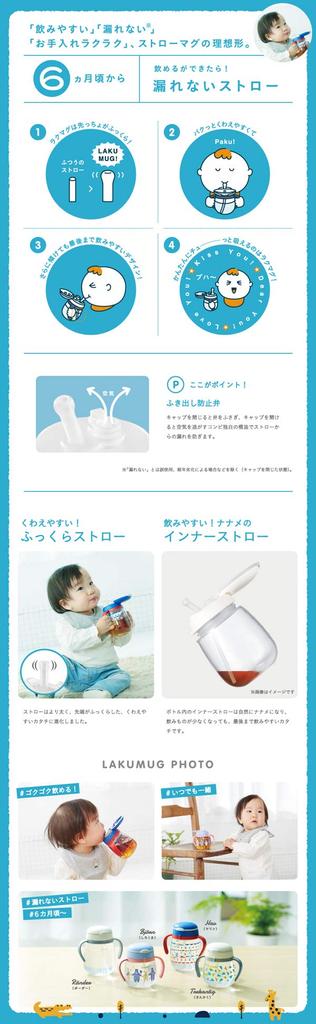 Combi Rakumug Leakproof 340ml Straw, Border, White,