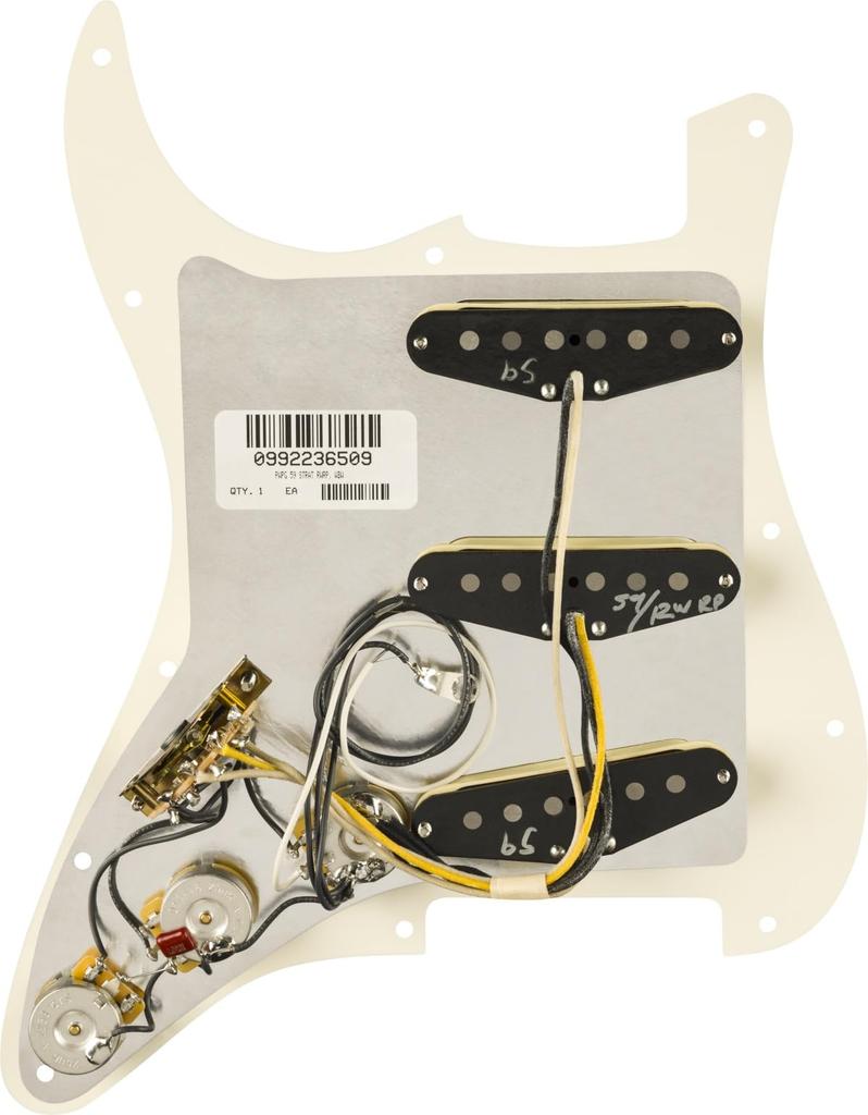 Fender Strat Pickguard Pure Vintage with RWRP Middle a pickup set for electric Pre-Wired '59 Parchment, pre-wired guitars.