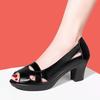 Fashion Women Fashion Plus Size Black Leather Peep Toe High Heel Shoes Casual Hollow Out Breathable Spring & Summer Office Shoes