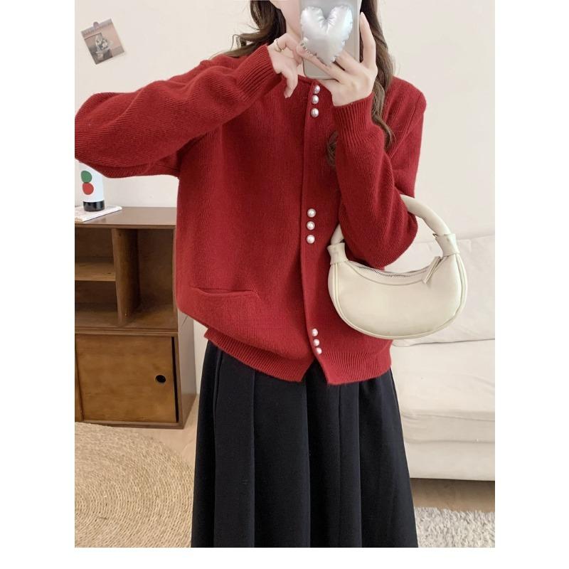Autumn and winter new fashion knitted cardigan women's loose lazy good-looking crew neck sweater jacket tide