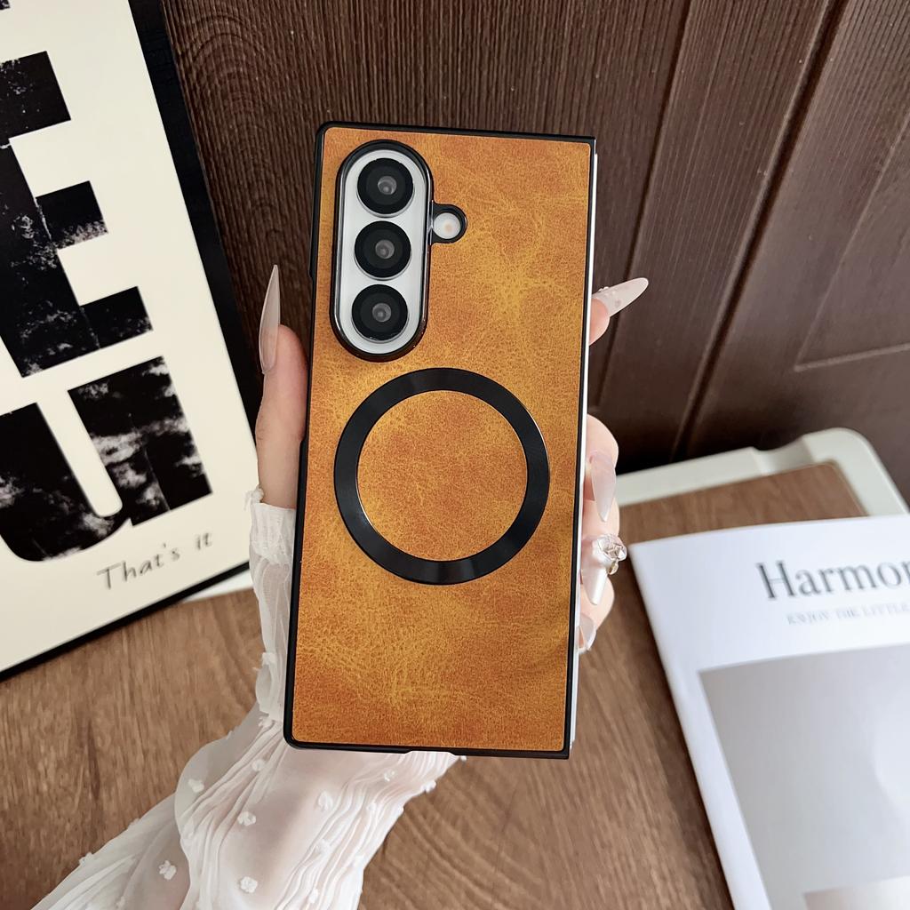 For Samsung Galaxy Z Fold7 5G Magnetic Case Calf Texture PU + TPU Folding Phone Cover
