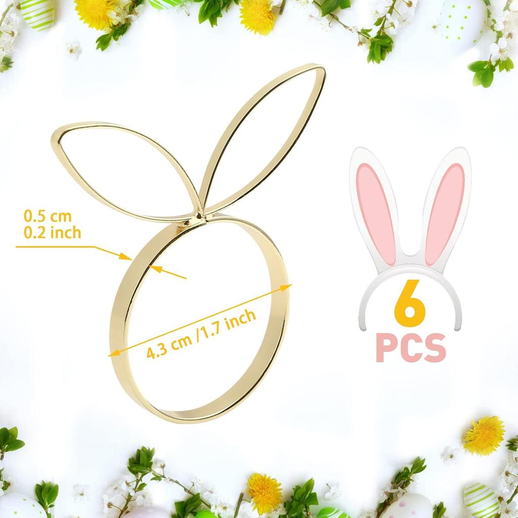 KESOTE Easter Napkin Rings Set of 6, Bunny Napkin Rings Gold Napkin Holder Rings for Easter Dinning Table Decorations