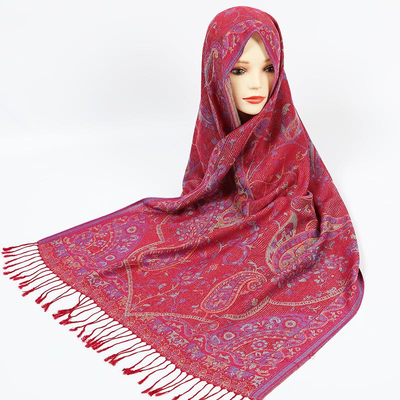 Luxury Silky Pashmina Shawl Women Paisley Jacquard Scarf Ethnic Style Cotton Print Scarves Soft Long Tassel Bufandas Wraps