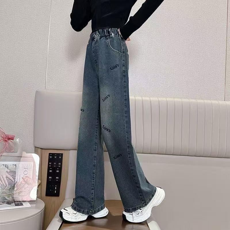 Girls' Loose Denim Wide-Leg Pants - Spring & Autumn Korean Style for Middle Schoolers