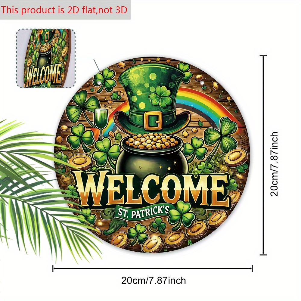 St. Patrick's Day Pot of Gold Welcome Wooden Sign, Round Front Door Decor, Lucky Clover & Rainbow Wall Hanging - Ideal for St. Paddy's Day