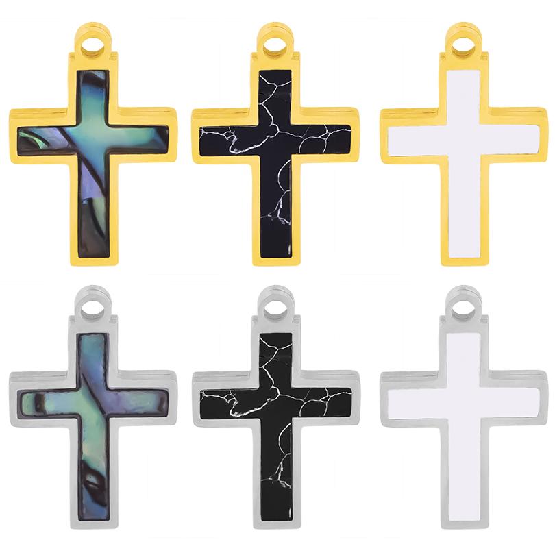 New Mixed Natural Shells Stainless Steel Cross Pendants For Jewelry Making Supplies Summer Charms In Bulk DIY Earrings Bracelets