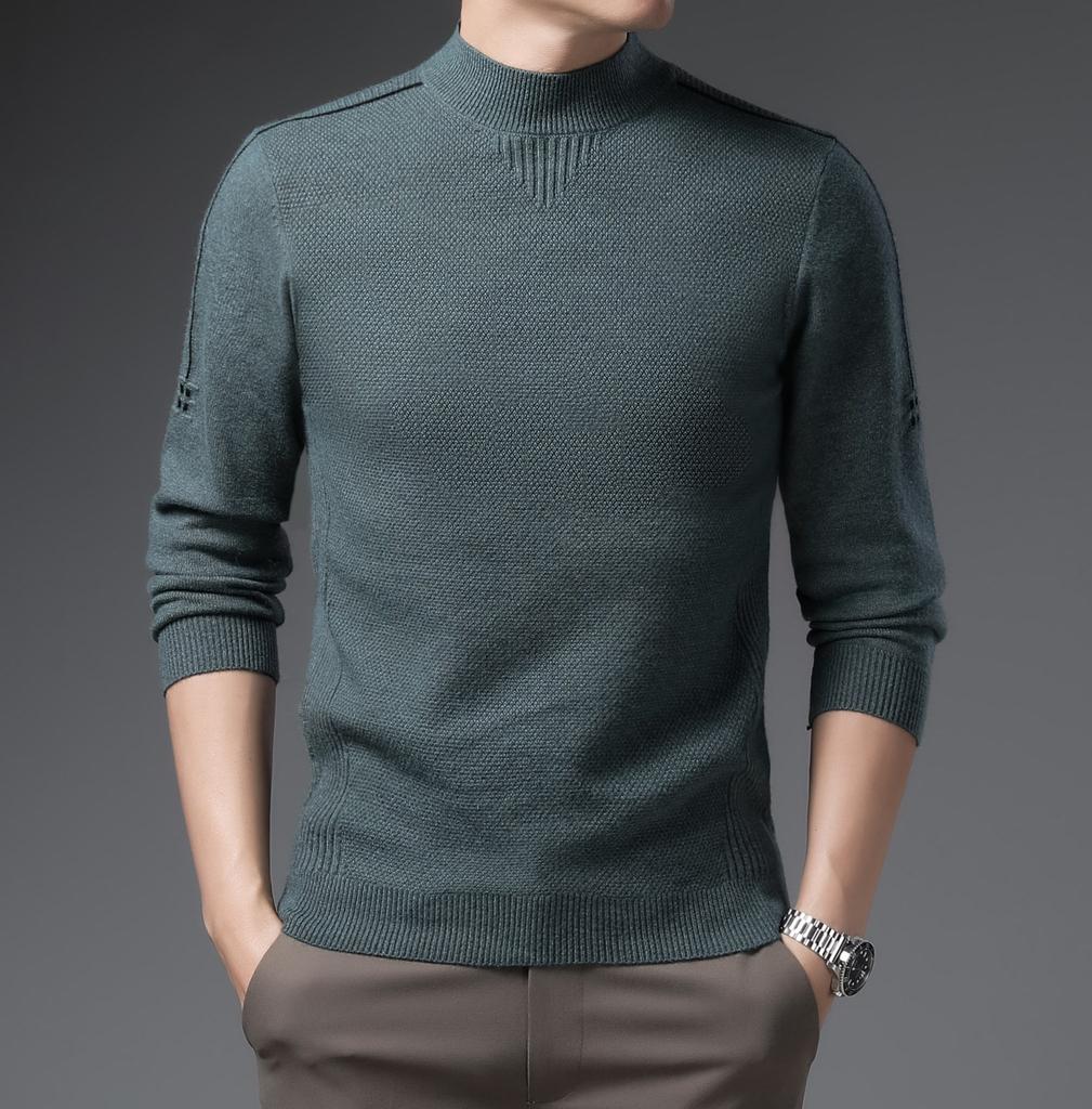Men's Sweater Sweater Top Turtleneck Thick Winter Crewneck Dad Base Shirt Tide Solid Color
