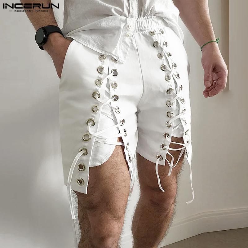 INCERUN Short décontracté à lacets pour homme avec taille élastique et bande latérale