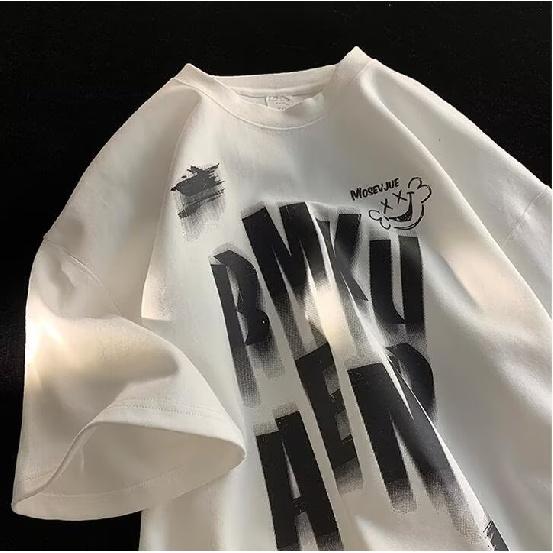 Men Short Sleeve T-Shirts Letter Graphic Print Fashion Brand Tees for Men Men Clothing Casual Tee Man Summer Korean Retro Tops For