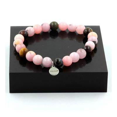 Steine ​​und Mineralien. Armband Perlen Rosa Opal + Tigerauge mehrfarbig 8 mm. Hergestellt in Frankreich.