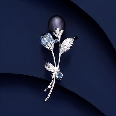 Exquisite Purple Empty Flower Brooch High-End Female Luxury Crystal Pearl Brooch Design Tulip Pin Dress Accessories