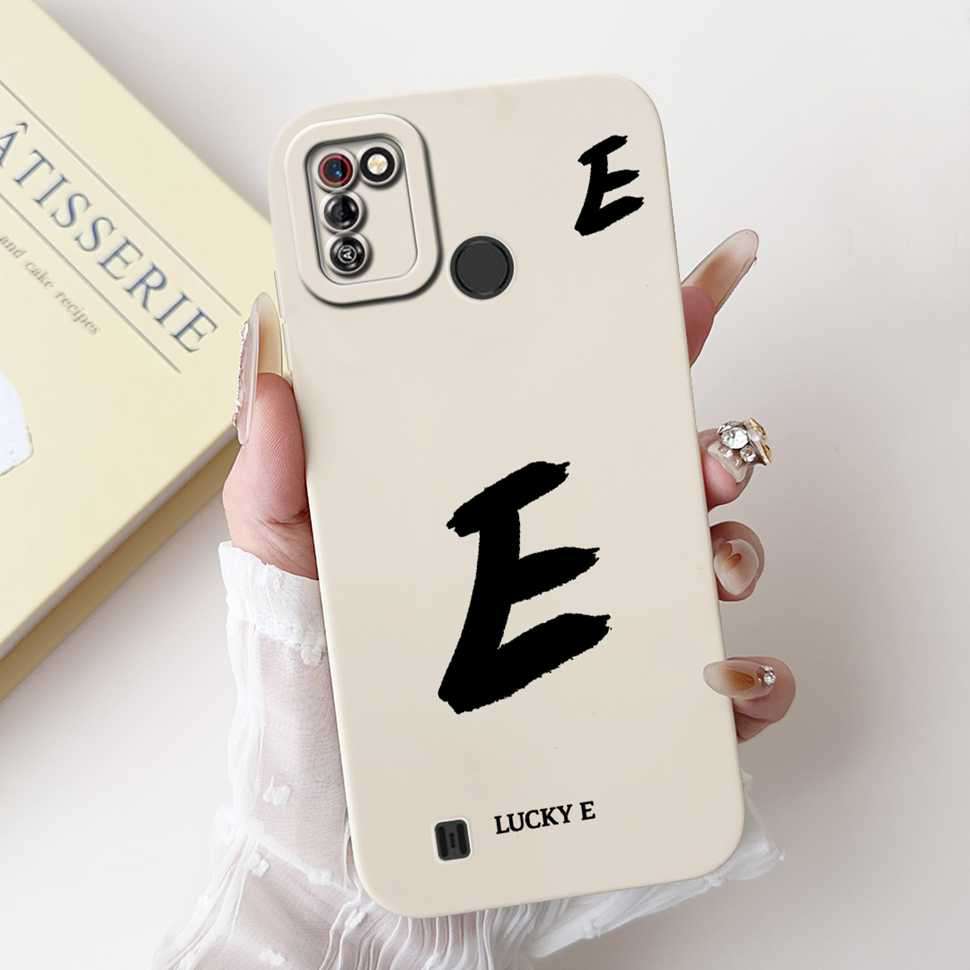 Protective Cases For Tecno Pop 4 Pro Case Lucky letters A-Z Soft Silicone White Cover For Tecno Pop 4Pro 4 PRO 6.52" Phone Shell