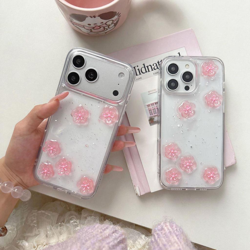 3D Rosa Kirschblüten Epoxid Handyhülle für iPhone 17 Pro Max/15 Pro Max/12