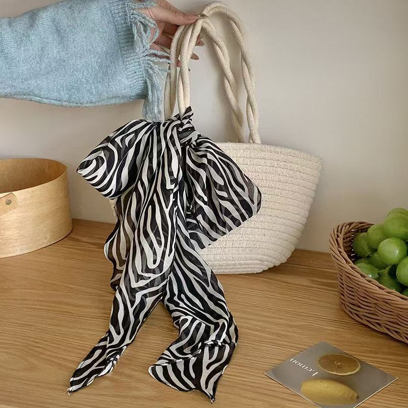 

Lazy Wind Premium Retro Brown Polka Dot Long Light Luxury Tie Bag Long Hair Belt Chiffon Silk Scarf Vacation Scarf 27*150