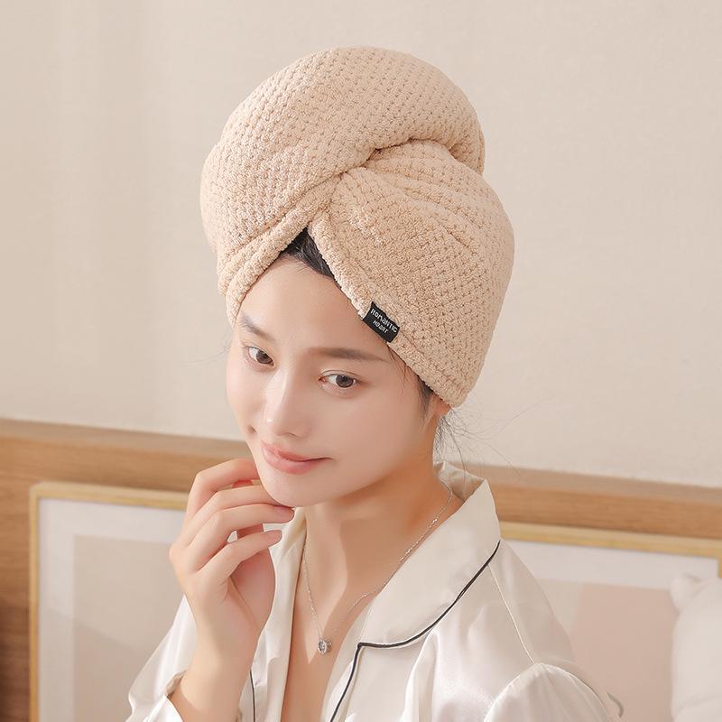 Women's Quick-Dry Coral Fleece Hair Wrap - Super Absorbent, Double Layer, Pineapple Grid Design for Thick Hair