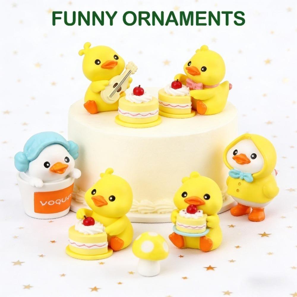 6PCS Mini Yellow Ducklings Figurines with Umbrella Raincoat Design Versatile Decor for Terrarium & Fairy Garden