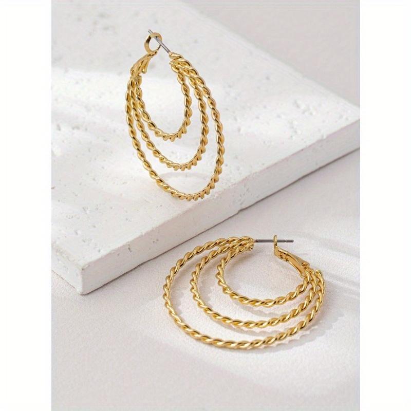 1 Pair Luxury Metal Round Circle Hoop Earrings, Simple & Elegant Design for Women Everyday Wear