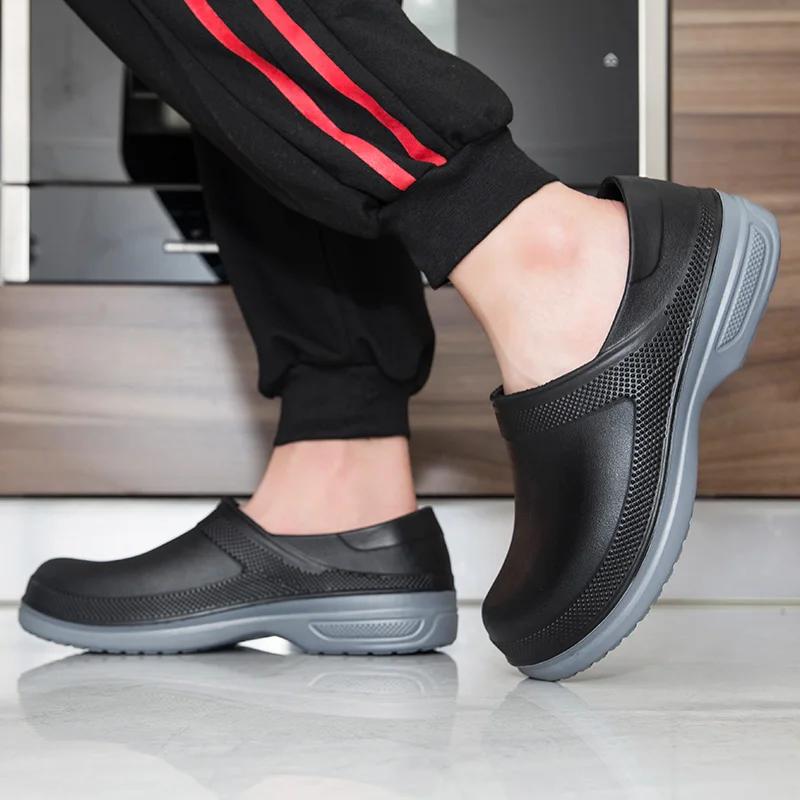 

Модные высококачественные поварские туфли из ЭВА, нескользящие, водонепроницаемые, маслостойкие, кухонные, плоские рабочие туфли, клоги для отеля, ресторана, мужские 51 чёрный