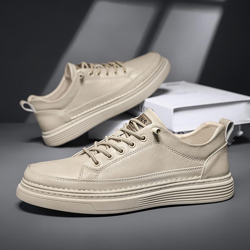 Fashion Men's Leather Casual Sneakers Outdoor Breathable Shoes Soft Low-top Working Shoes