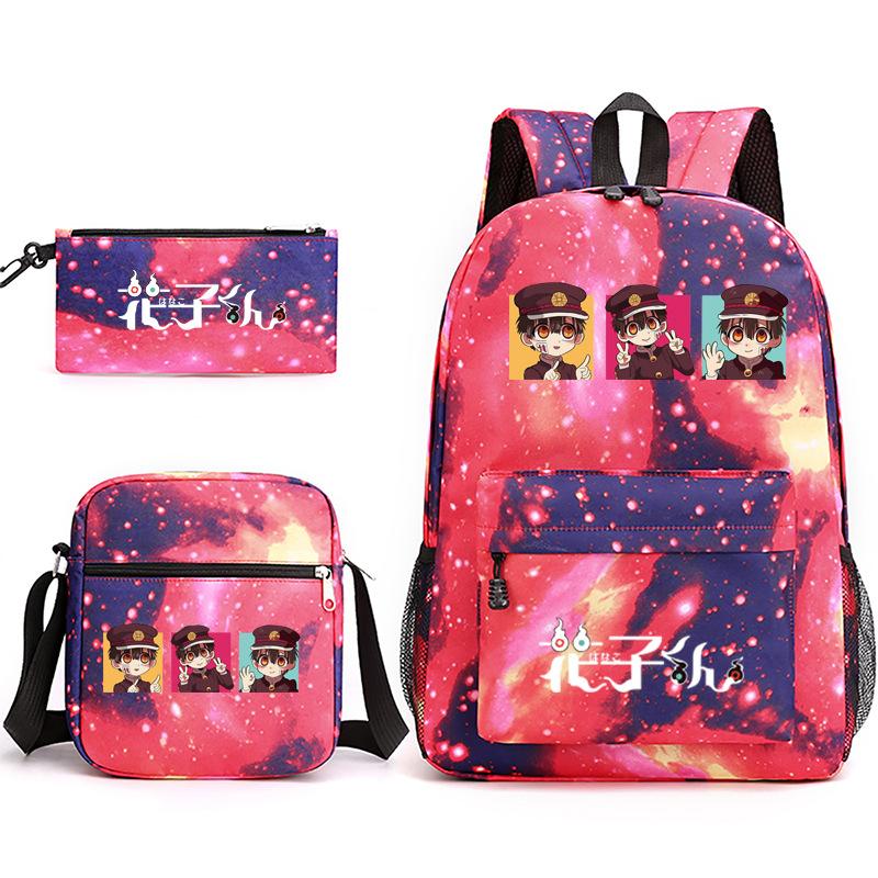 3 Piece School Backpack Set for Students Large Capacity Oxford Cloth Schoolbag with Shoulder Strap and Pencil Case
