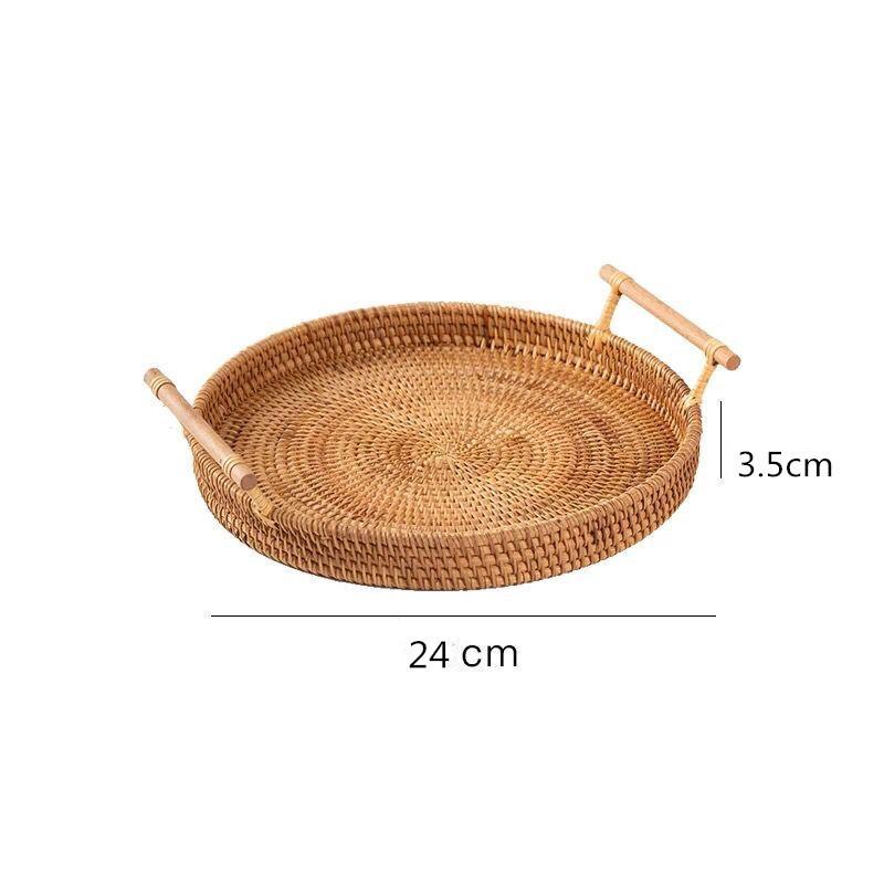 Vietnamese Rattan Woven Double-Handle Tray and Picnic Basket Organizer
