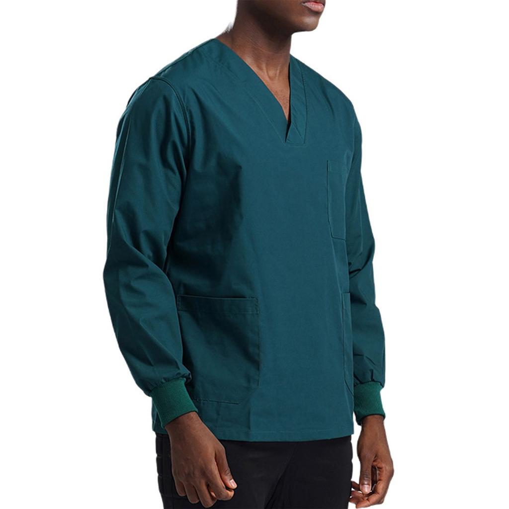 Top da lavoro multi-tasche a maniche lunghe da uomo per settore sanitario, uniforme medica, abbigliamento da lavoro