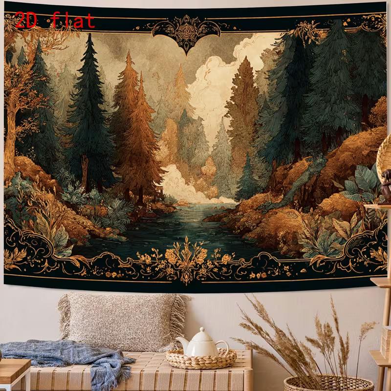 2D Artistic Vintage Forest Tapestry for Content Creation & Home Decor