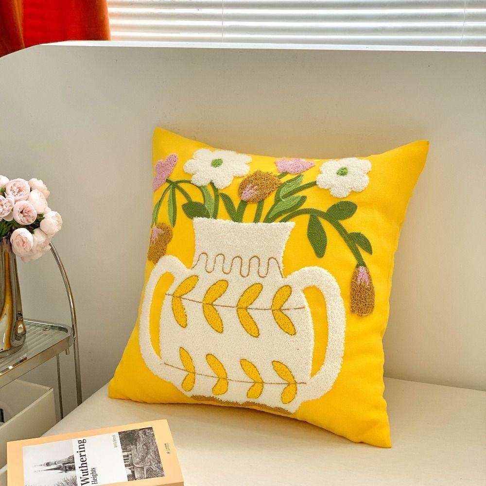 Square Throw Pillowcover Embroidered Flower Cushion Cover Living Room/Office