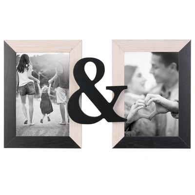 [A1653] - Wooden Duo Photo Frame 'Toi & Moi' Beige Black (2 Pictures ) - 31x18cm