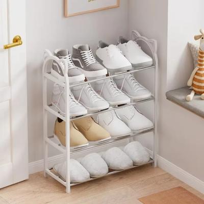 Einfaches Schuhregal, bodenstehend, nagelfreie Montage, orangefarbener Ständer, Lagerregale für die Eingangshalle, mehrschichtiges Schuhregal in Katzenohrform