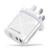 Dual Port LED Light-Up 25W Fast Charger with PD+QC3.0 for Mobile Phones - US/EU/UK Standards