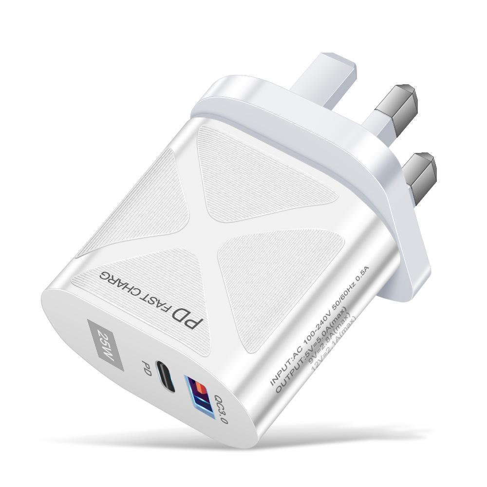 Dual Port LED Light-Up 25W Fast Charger with PD+QC3.0 for Mobile Phones - US/EU/UK Standards