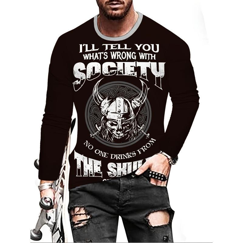 

Мужская футболка с длинным рукавом, уличный тренд, ретро, с 3D-принтом черепа, с круглым вырезом, осенняя 5XL