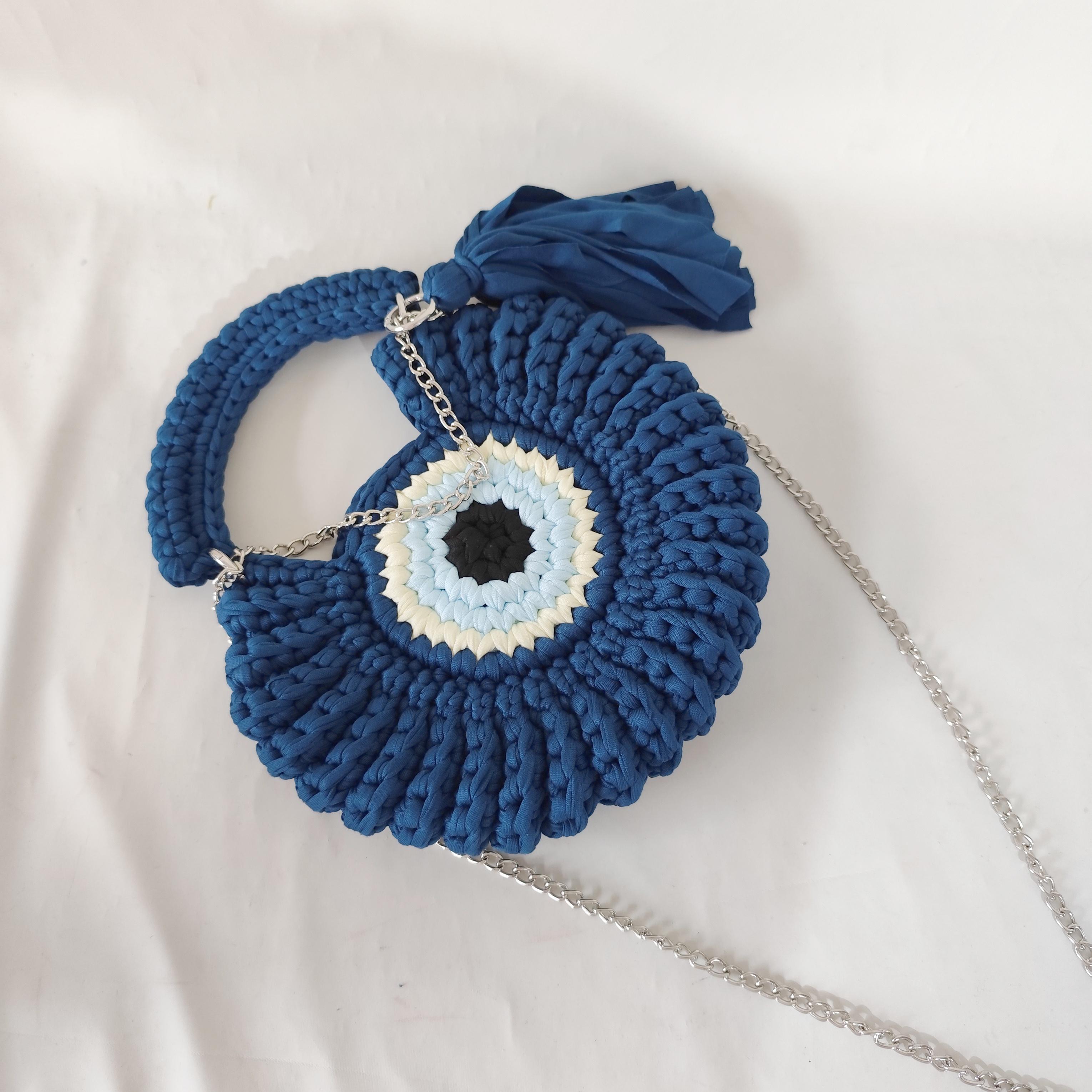 Hand Woven Large Capacity Monster Eye Tote Bag Shoulder Handbag
