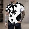 Men Plus Size Round Neck Short Sleeve T Shirt Black White Swirl Stripe Printed Pullover Straight Hem